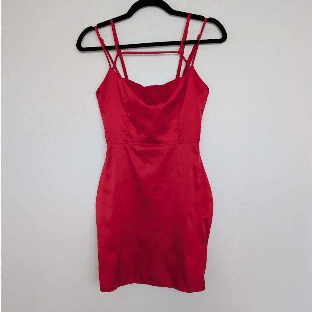 Oh Polly Red Satin Shimmery Strappy Cowl Neck Sleeveless Mini Dress Sz 4